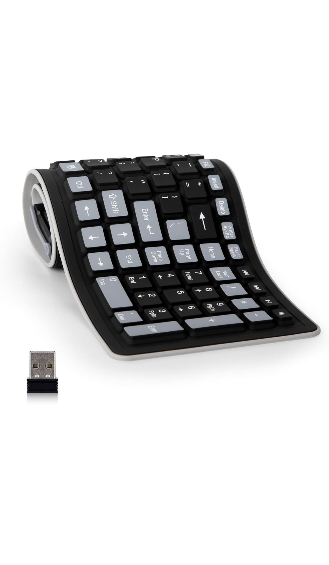 sungwoo Wireless Silicone Keyboard, 2.4GHz Wireless, Foldable Rollup Keyboard, Waterproof, Dustproof and Lightweight, Perfect for PC, Notebook, Laptop