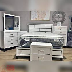 5 Pieces White Color King and Queen Bedroom Set