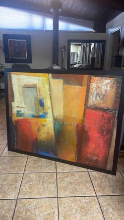 Large 4ft x 3ft Abstract Oil Painting in Black Frame