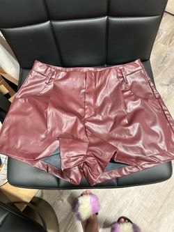 Maroon Leather Shorts