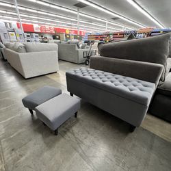 Gray Bench + Stools 