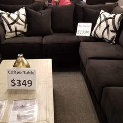 Brand New 128" x 98" Black Velvet Studded Comfy Sectional