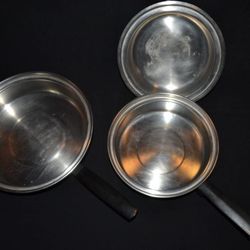 Vintage Flavorite Stainless Steel 11" & 9" Skillet Fry & Sauce Pan w/Insert USA