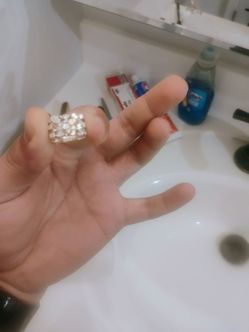 Square silver nugget ring