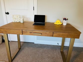 World Market Wood and Gold Metal Sloan Desk for Sale in Smithfield