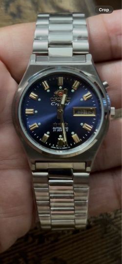 Watch orient automatic blue color from 80s - size 36 mm in new condition works great keep exactly time  Reloj orient automático 21 jewels calibre 4694