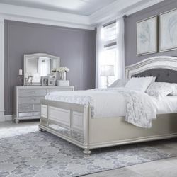 Coralayne Silver Upholstered Panel Bedroom Set

