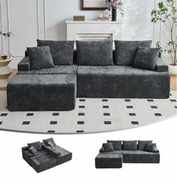 Boneless Couch, L Shaped Cloud Sectional Couches for Living Room, Comfy Fluffy Modular Sectional Sofa, Deep Seat Memory Foam Lounger with Left Facing 