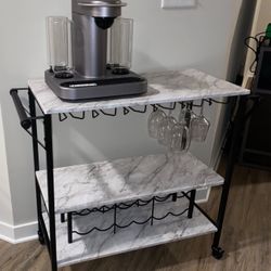 South Shore Maliza Black And Faux Marble Bar Cart