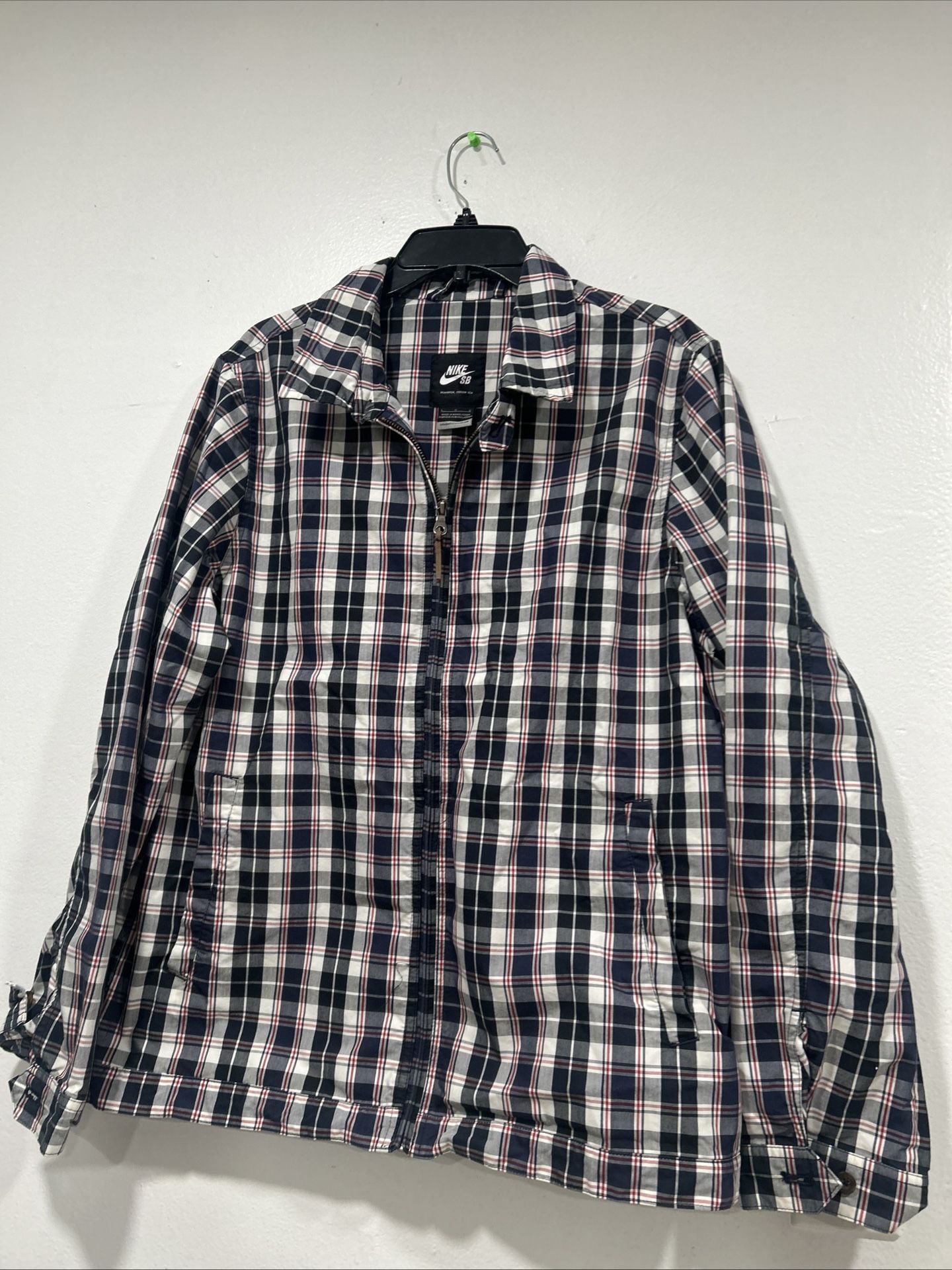 Nike SB Lightweight Jacket Mens Large Blue White Red Plaid Full Zip Adult