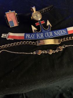 3 Bracelets,   Anchor watch & 1 flag watch.