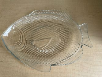 Vintage Fish Shaped Glass Serving Platter 15 Inch