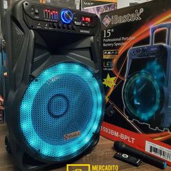 Karaoke Bluetooth Party Speaker 15" - Pro Sound - Wireless Mic 🎤  Included 🔥Usb/Aux/Sd Card - LONG BATTERY 🔋++