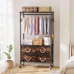 Barely Used Garment Rack with 4 Fabric Drawers