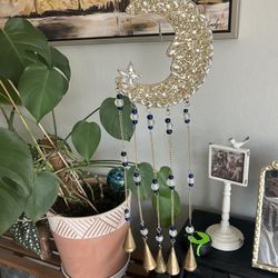 New Boho Metal Beaded Half Moon Wind Chime 