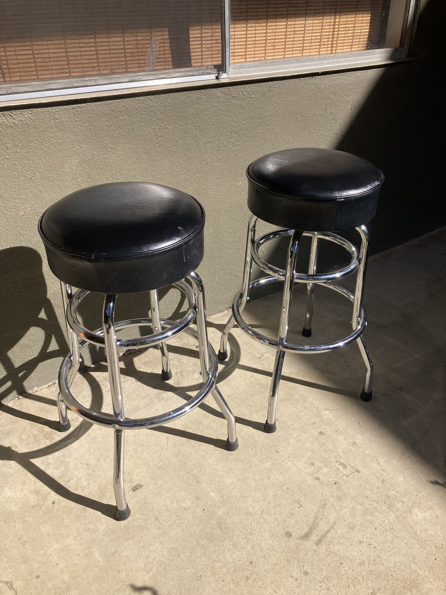 Pair Of Circle Top Armless Barstool Chrome Bar Stools