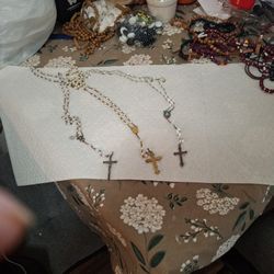3 White Rosaries