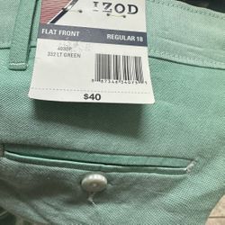 Izod Youth Pants Pastel Green Easter Pants Size 18 Regular Flat Front / Boy’s Pants Brand New 