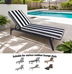 Outdoor Chaise Lounge Cushion Black White Stripe