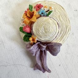 Hat With Flowers and Bow Pin