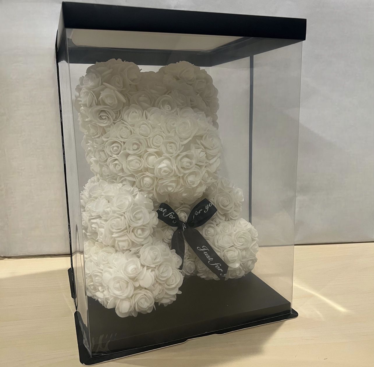 White Rose Floral Teddy Bear Gift Fake Flowers