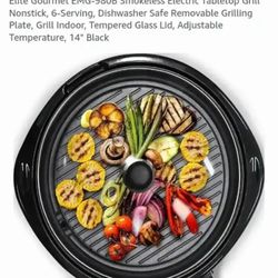 NEW..NO BOX...Elite Gourmet EMG-980B Smokeless Electric Tabletop Grill Nonstick, 6-Serving, Dishwasher Safe Removable Grilling Plate, Grill Indoor, Te