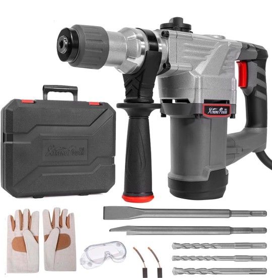 1180W SDS-Plus Electric Rotary Demolition Chipping Hammer 1-1/4" Combination Rotary Hammer Drilling Chisels & Drill Bits Set with Case

