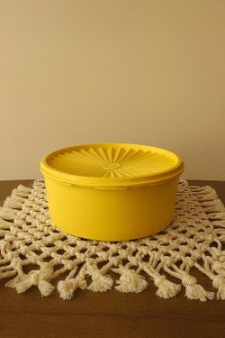 Vintage Tupperware Servalier Yellow Canister With Lid