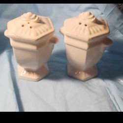 pair of vintage Royal Sealy white condiment salt and pepper shakers made in japan