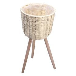 Rustic Beige Round Planter Handwoven Rattan Plant Stand