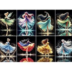 Walt Disney Princess Moonlight Dancing Ballerina Full Drill Diamond Art Painting Kits: Tinkerbell~Jasmine~Ariel~Tiana~Snow White~Cinderella~Belle~Elsa