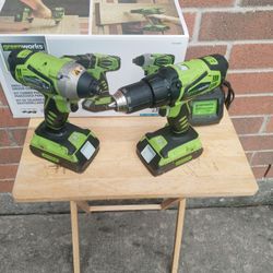 Two Greenworks Drills With Two Excellent Batteries Charger