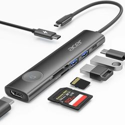 Acer USB C HUB Multiport Adapter, 7 in 1 USB-C to HDMI Adapter with 4K@60Hz, 100W PD, 5Gbps 2*USB-A 3.1, 1*Type-C 3.1, SD Card Reader Type C Dongle fo