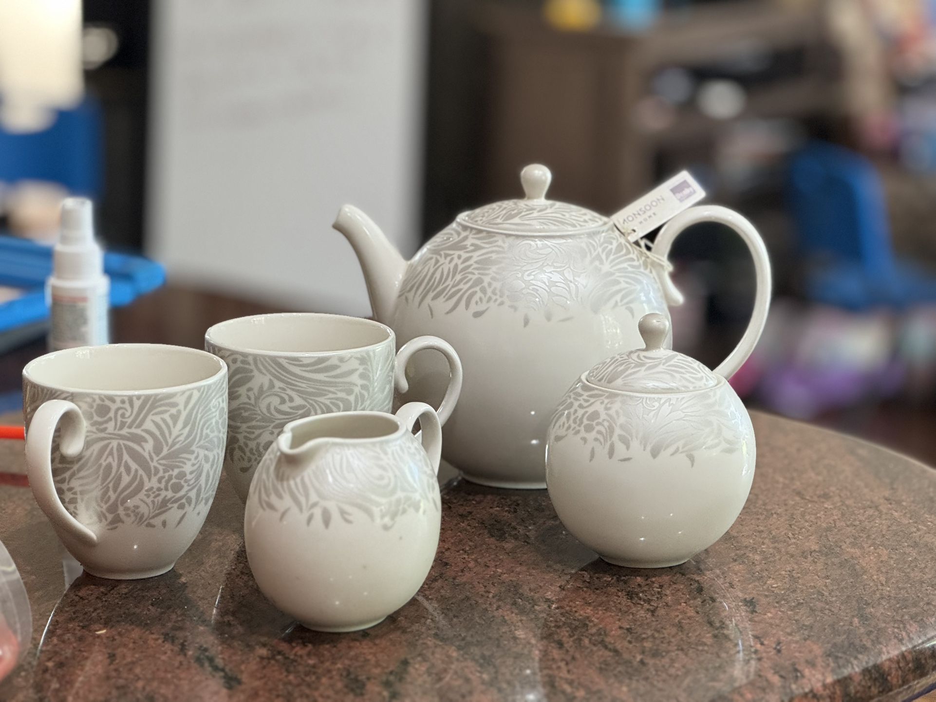 Denby Monsoon Lucille Silver Teapot Set