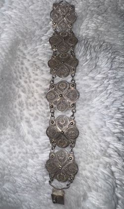 Vintage 1950's Mexico Sterling Silver (980) Filigree Panel Bracelet