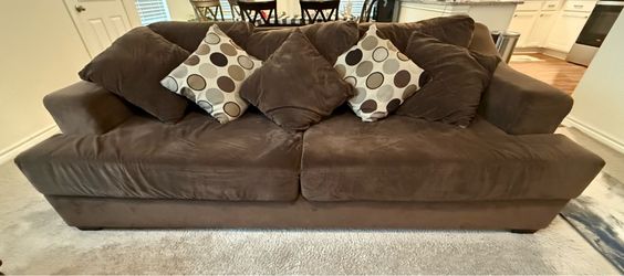 Couch Sofa Brown Suede Large fits 4 preowned good condition