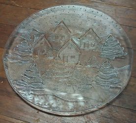 Crate And Barrel Glass Holiday Platter Christmas 13 Inch
