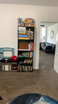 Tall Black Bookshelf with 6 Shelves