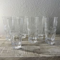 Rare Vintage (1950’s) Set Of 6 Josephinenhutte Sandblasted Crystal Tumblers