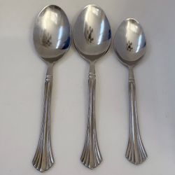 3pc Cambridge Tracy(2)Soup Spoons+(1)Teaspoon Stainless Ribbed Glossy