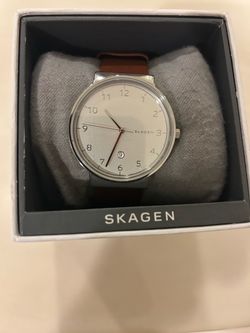 Men's Skagen Ancher Brown Leather Strap Watch SKW6292,NEW