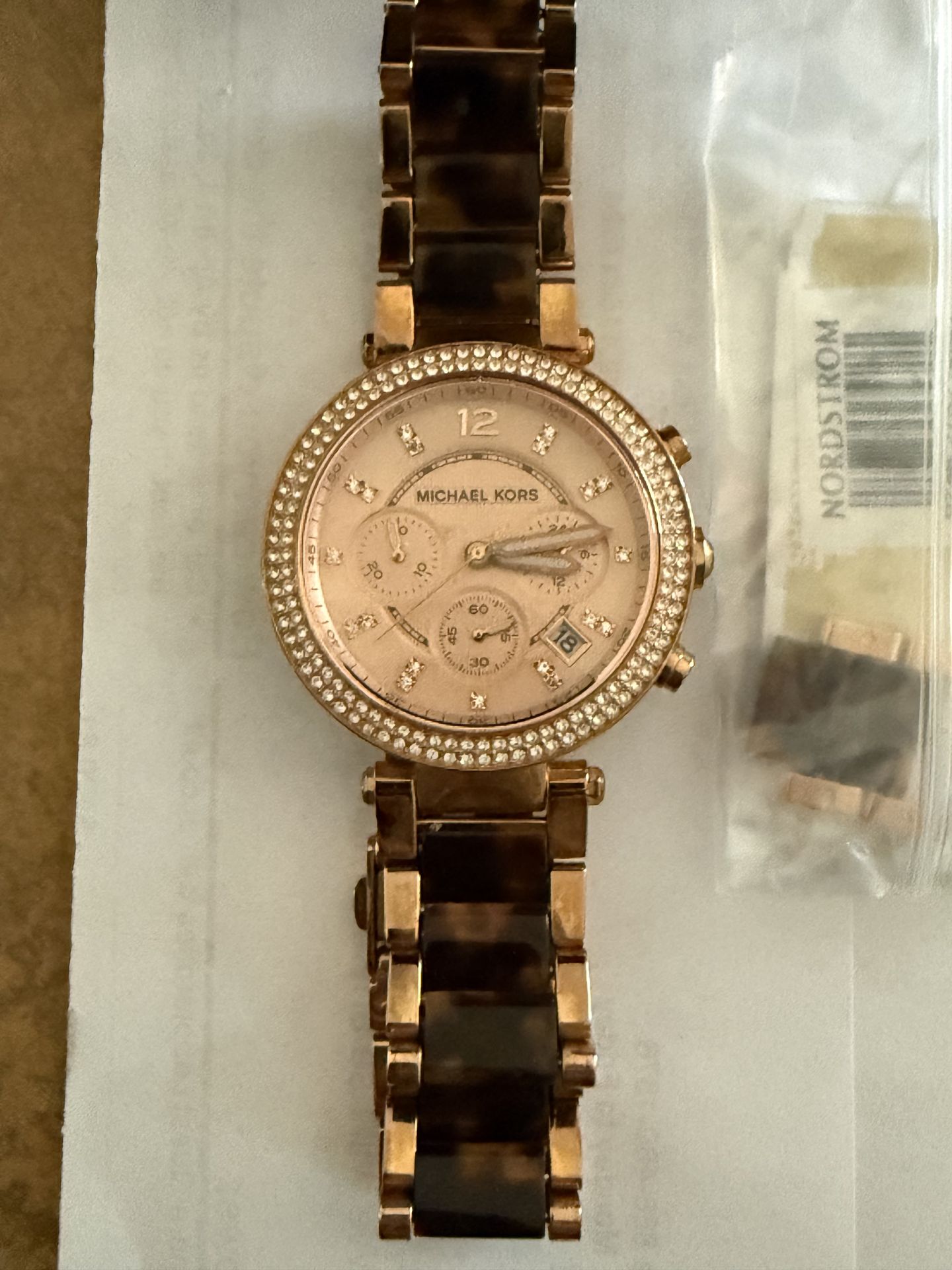 Watch Michael Kors Parker Rose Gold & Tortoise Watch. MK 