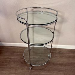Vintage Bauhaus Round Chrome and Glass Three Tier Rolling Cocktail Bar Serving Cart 19'W × 19"D × 32.5 "H Price is firm, no holds, cash only
