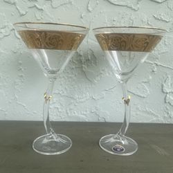 BOHEMIA Czech Crystal Llata Gold Encrusted Martini Glasses Set (of 2)