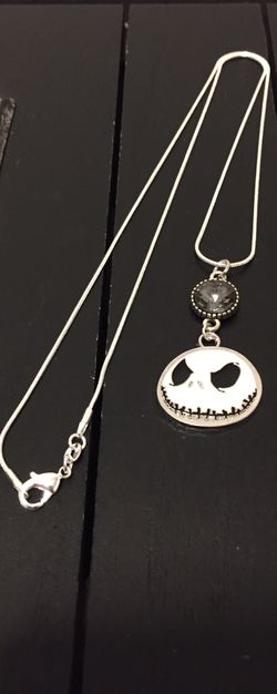 22” Sterling Silver Plated Necklace with Nightmare Before Christmas Charm and Dark Spooky Crystal Bead