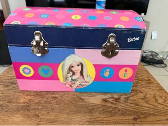 Vintage 1998 Barbie Wooden Storage Trunk Toy Chest 14x10x10 Mattel Tri-Coastal