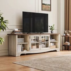 *NEW* Farmhouse TV Stand with Glass Cabinet Doors