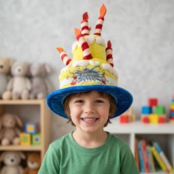 HAPPY BIRTHDAY HAT Plush multi-tier yellow birthday cake hat