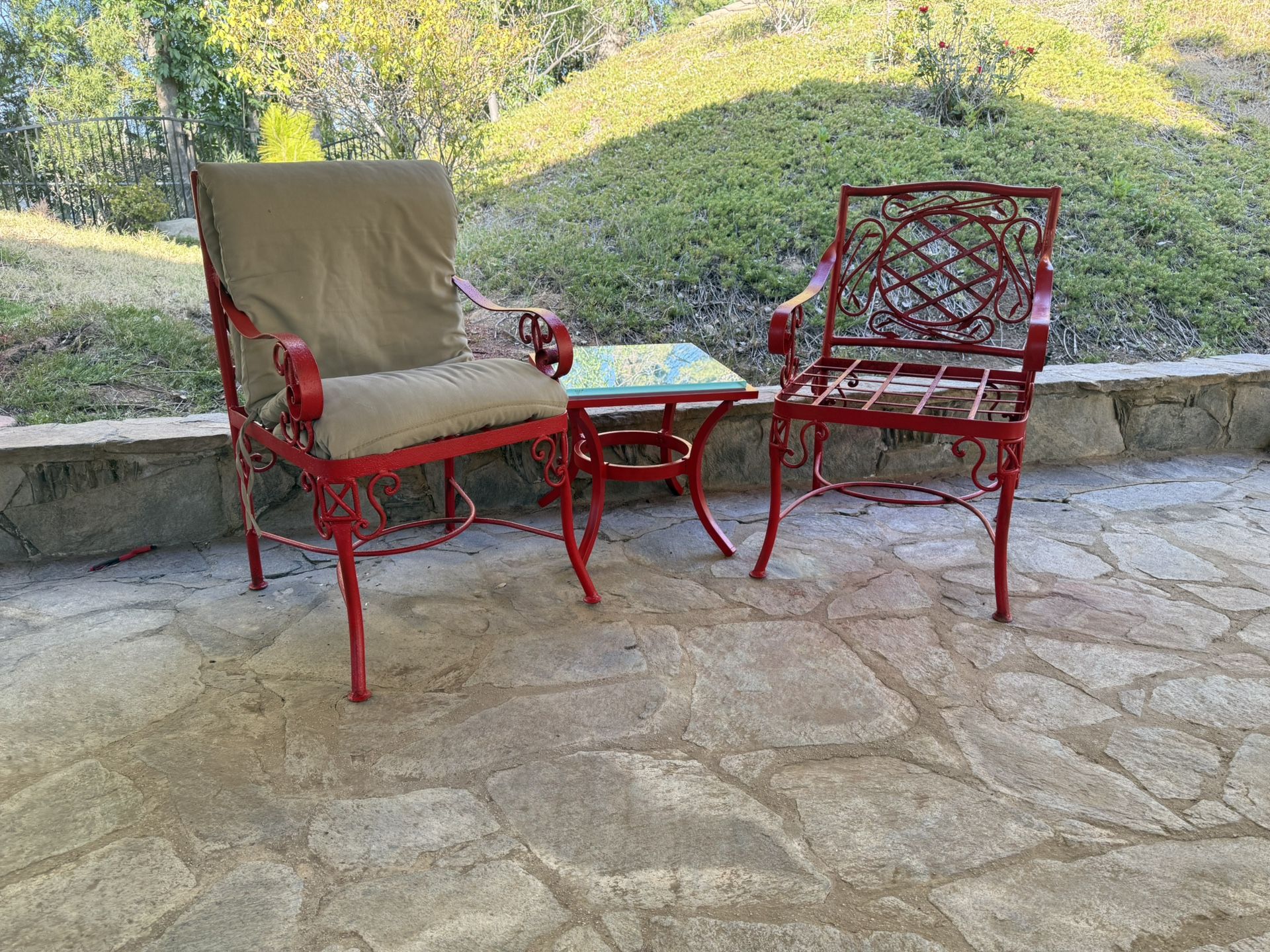 Red Wrought Iron Chairs (Set of 2) – Cushions Not Included