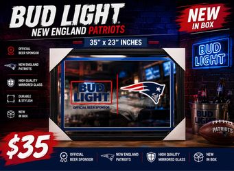 NEW ENGLAND PATRIOTS BUD LIGHT NFL FOOTBALL BEER BAR MIRROR